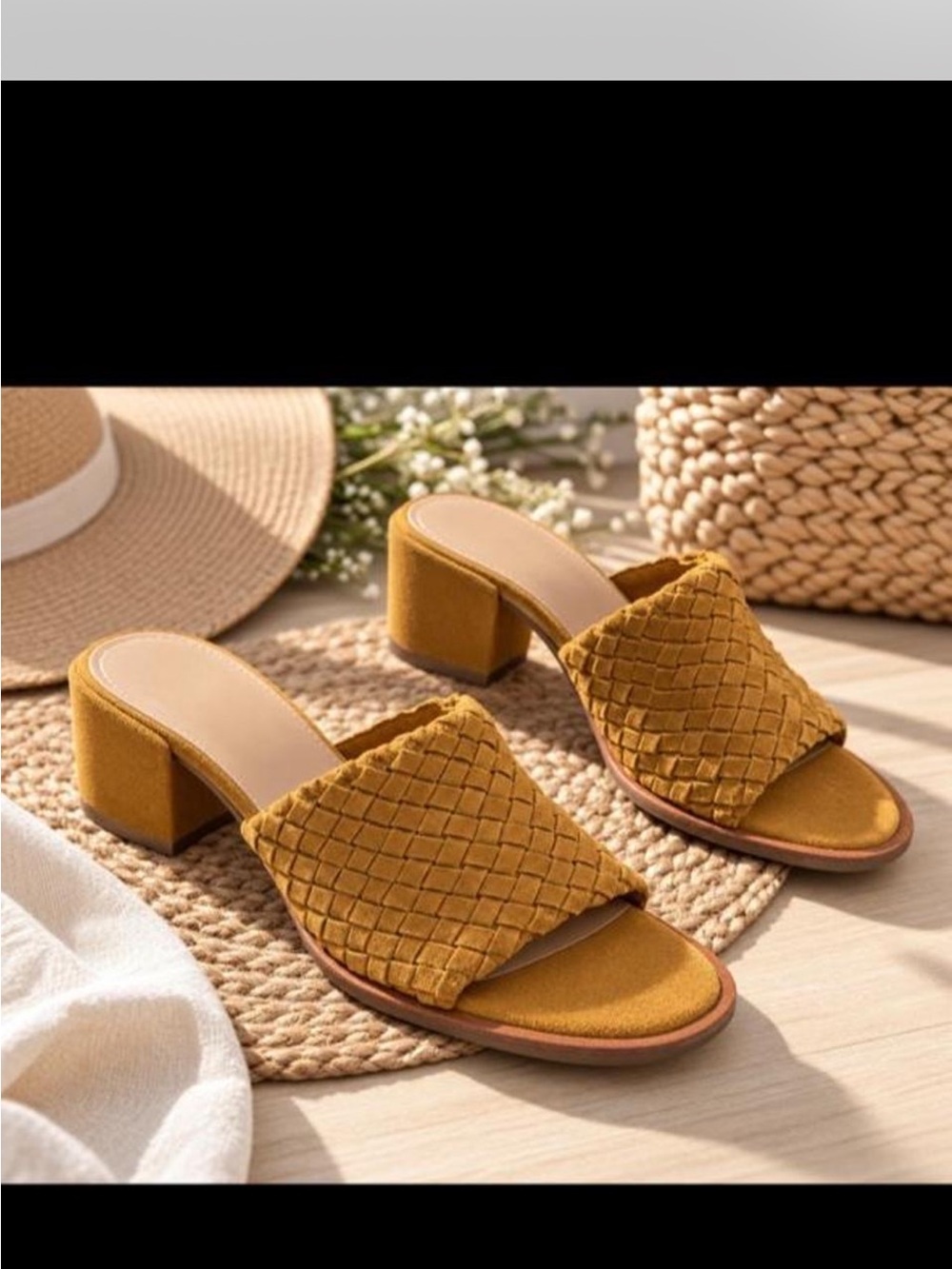 Women’s Size 9 Tan Woven Leather Block Heel Slide Sandals – Made in India